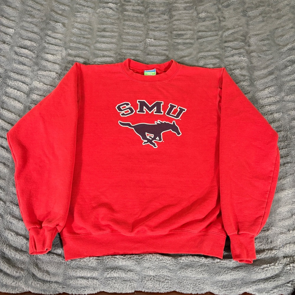 Champion Eco Fleece SMU Mustangs Red Crewneck Sweatshirt Mens Small AT136